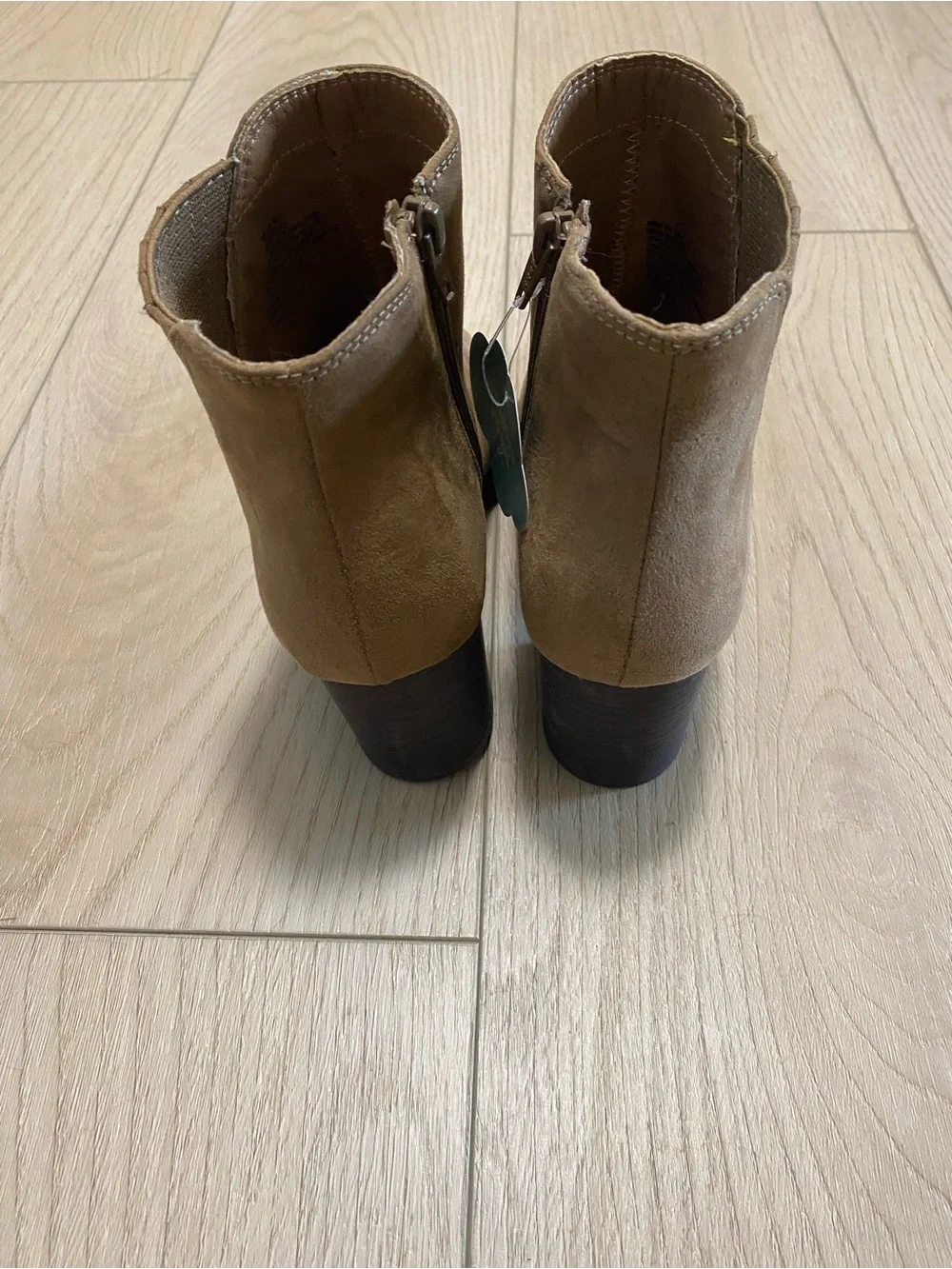 LC Lauren Conrad Tan Suede Ankle Booties with Block Heel 3inch